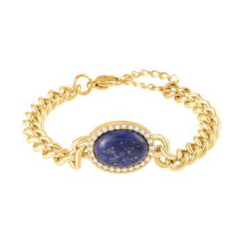 Lapislazuli, Wei&szlig;er Kristall Armband, ca. 19 cm, Reiner Edelstahl, ca. 10.01 ct