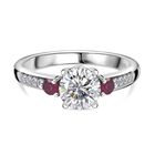 Moissanit, Afrikanischer Rubin (Fissure gef&uuml;llt) Ring 925 Silber rhodiniert (Gr&ouml;&szlig;e 21.00) ca. 1,30 ct