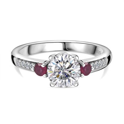 Moissanit, Afrikanischer Rubin (Fissure gef&uuml;llt) Ring 925 Silber rhodiniert (Gr&ouml;&szlig;e 21.00) ca. 1,30 ct