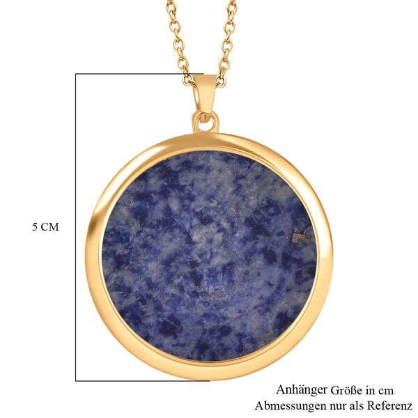 Sodalith Medaillon-Anhänger mit Kette, (ca. 44mm), Edelstahl, vergoldet, ca. 75.00 ct image number 6