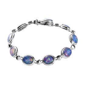Boulder Opal Triplette Armband, ca. 19 cm, 925 Silber platiniert ca. 15.80 ct