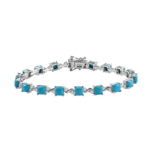 Amerikanischer natürlicher Sleeping Beauty Türkis, Weißes Zirkon Armband ca. 19 cm 925 Silber rhodiniert ca. 11.23 ct image number 0