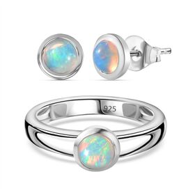 AA natürliches, äthiopisches Welo Opal-Schmuckset, 925 Silber rhodiniert - 1,02 ct.