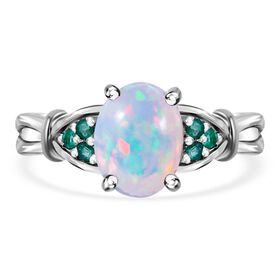 Natürlicher, äthiopischer Welo Opal und Smaragd-Ring - 1,36 ct.