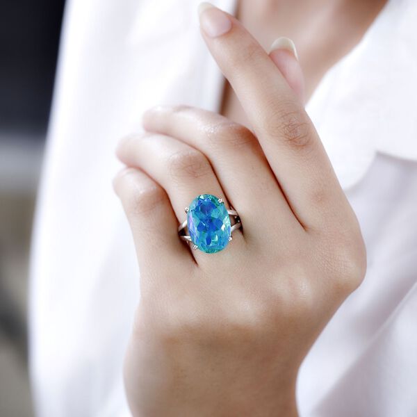 Pfau Quarz Triplette Ring, 925 Silber rhodiniert, (Gr&ouml;&szlig;e 21.00) ca. 13.43 ct image number 3