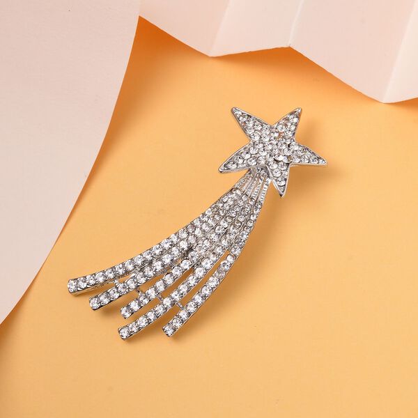 Wei&szlig;er Kristall Brosche, Stern, silberfarben image number 2