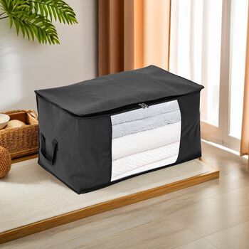 3er-Set Aufbewahrungsboxen mit Sichtfenster, 60x30x45cm, Schwarz