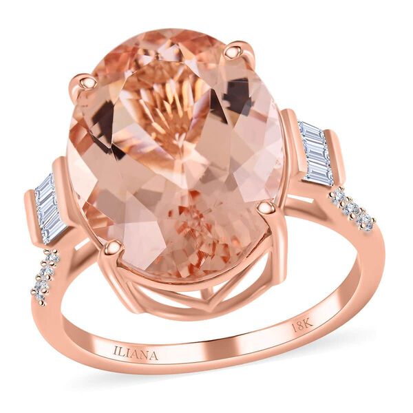 Iliana AAA Marropino Morganite, Wei&szlig;er Diamant Ringe 750 Gold (Gr&ouml;&szlig;e 17.00) ca. 10,10 ct