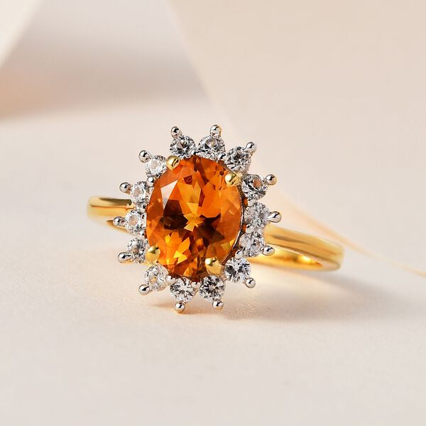 Serra Gaucha Citrin, Weißer Zirkon Ring, 925 Silber Gelbgold Vermeil, (Größe 20.00) ca. 3.14 ct image number 2