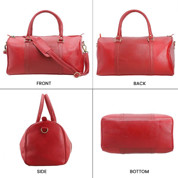 2er-Set -100% Echtleder 44x20,32x22,86cm Reisetasche und 20,32x3,82x24,13cm Crossbody Tasche, Krokoprägung, Rot image number 4