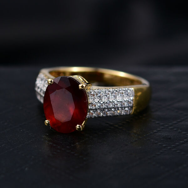 D'Joy AAA Hessonit Granat, Weißer Zirkon Ring 925 Silber 750 Gelbgold Vermeil (Größe 18.00) ca. 3,46 ct image number 1