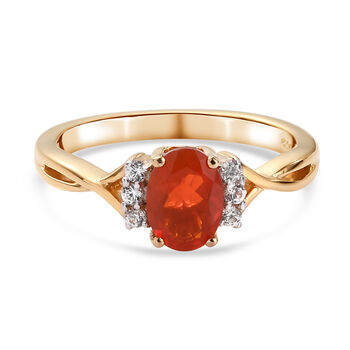 Mexikanischer Kirschfeuer-Opal und Zirkon Ring 925 Silber vergoldet (Gr&ouml;&szlig;e 17.00) ca. 0,66 ct