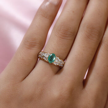 Sambischer Smaragd und Zirkon-Ring, 925 Silber Gelbgold Vermeil  ca. 1,03 ct