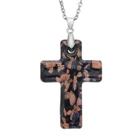Kreuz-Anhänger im Murano-Stil  mit 60cm Kette, Schwarz