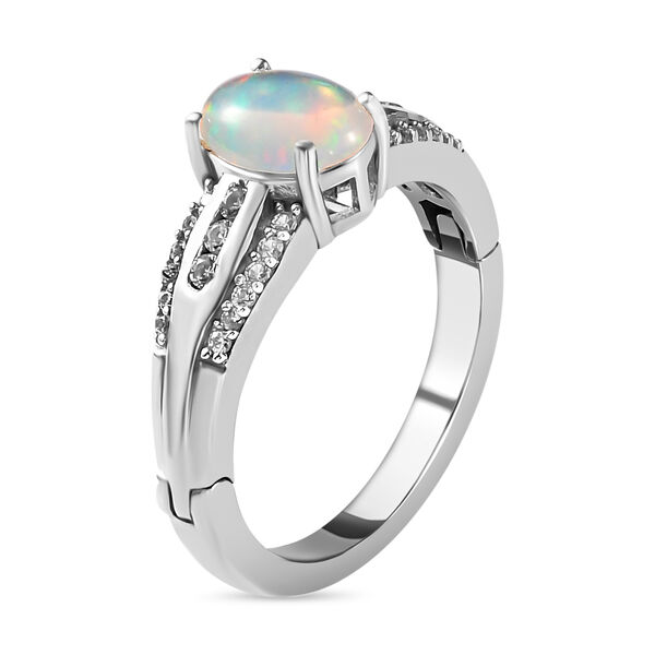 Nat&uuml;rlicher, &auml;thiopischer Welo Opal und wei&szlig;er Zirkon Ring, 925 Silber platiniert (Gr&ouml;&szlig;e 17.00) ca. 1.42 ct image number 5