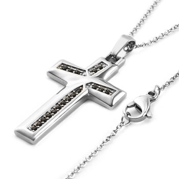 Schwarzer Spinell Kreuz Anh&auml;nger mit Kette 60 cm in Edelstahl ca. 1,10 ct