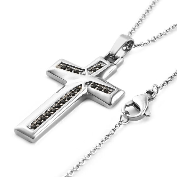 Schwarzer Spinell Kreuz Anh&auml;nger mit Kette 60 cm in Edelstahl ca. 1,10 ct image number 3