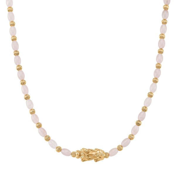 Rosenquarz Pixiu Halskette, ca. 45cm + 5cm extender, gelb vergoldet ca. 50.00 ct