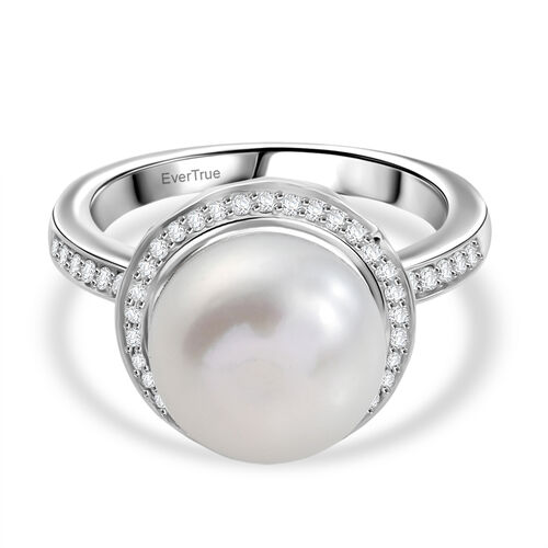 Süßwasser Perle (10.5-11 mm), Weißer Zirkon Ring Messing (Größe 17.00) image number 0