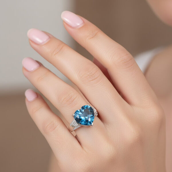 HEART OF THE OCEAN - London Blau Topas, Moissanit Ring 925 Silber rhodiniert (Größe 17.00) ca. 14.06 ct image number 2