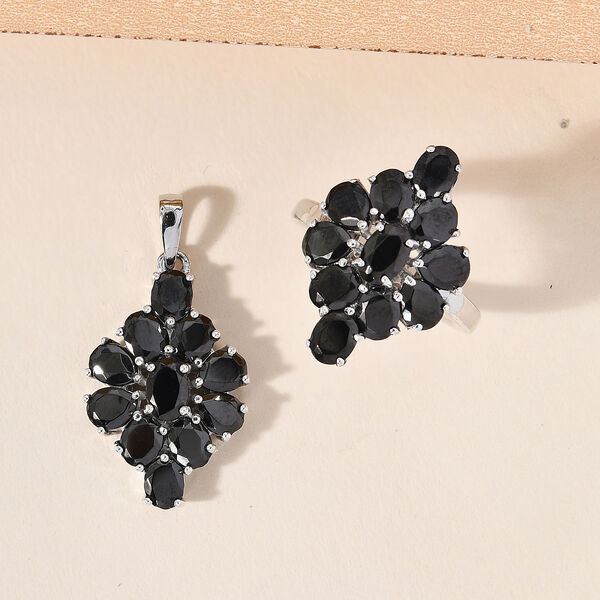 2er-Set Elite Schungit-Ring und Anhänger, 925 Silber platiniert ca. 4.67 ct image number 2