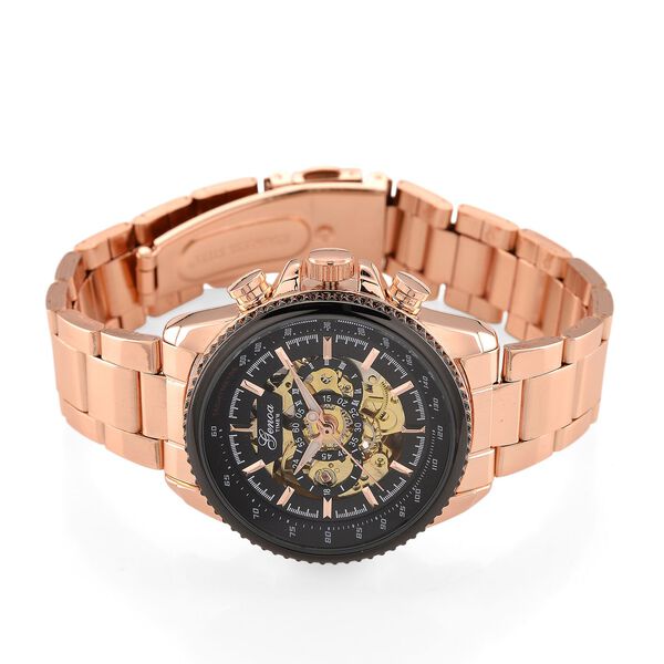 GENOA TIME - Bicolor-Armbanduhr, Reiner Edelstahl, schwarz-silberfarben, Automatik, 3 ATM wasserdicht image number 4