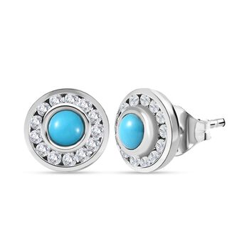 AA Sleeping Beauty T&uuml;rkis, Wei&szlig;er Zirkon Ohrringe 925 Silber rhodiniert ca. 1,26 ct.