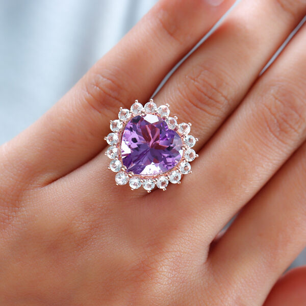Rose De France Amethyst und Wei&szlig;er Topas Ring 925 Silber ros&eacute;vergoldet  ca. 15,00 ct image number 3