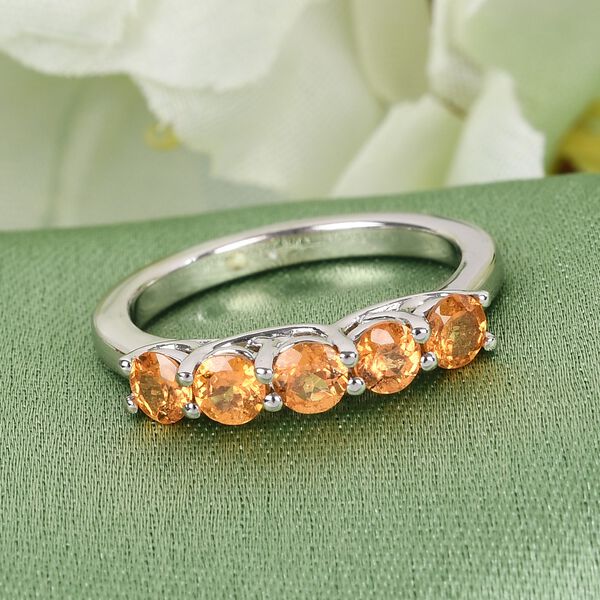 Spessartin Granat 5 Stein Ring 925 Silber Platin-&Uuml;berzug image number 2