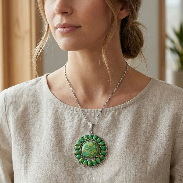 Gr&uuml;ner T&uuml;rkis Anh&auml;nger mit 50cm Kette - 32,83 ct. image number 3