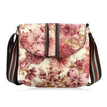 "double partioned printed sling bag 9x8"" 23x20 cms Peach"