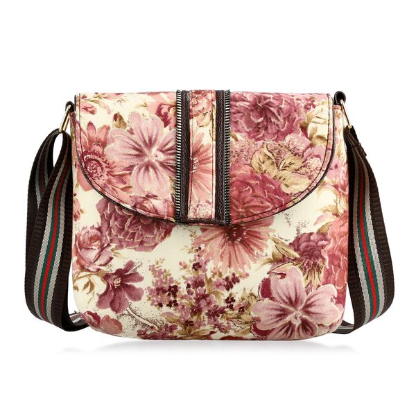 "double partioned printed sling bag 9x8"" 23x20 cms Peach"