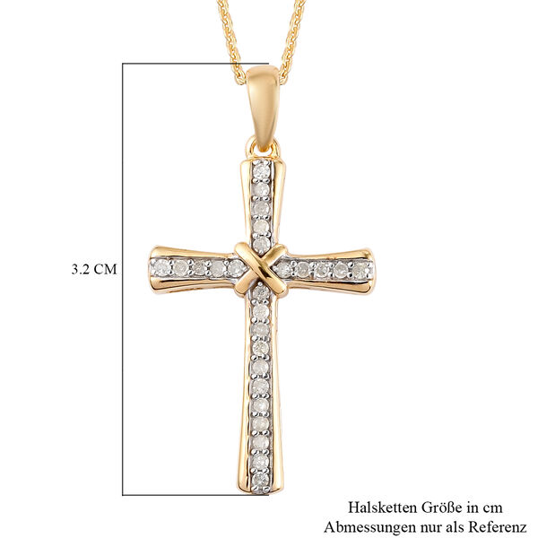 Diamant Kreuz-Anh&auml;nger mit Kette, 50 cm, 925 Silber Gelbgold Vermeil ca. 0,25 ct image number 6