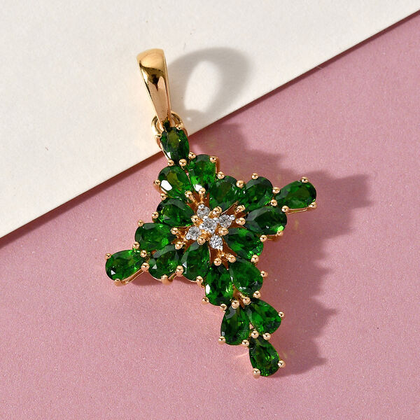 Nat&uuml;rlicher Chromdiopsid und Zirkon Anh&auml;nger 925 Silber vergoldet ca. 3.83 ct image number 3