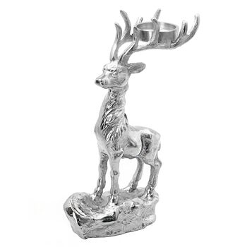 Rentier auf Felsen Figur Teelichthalter, 17x7.5x30.5cm, silber