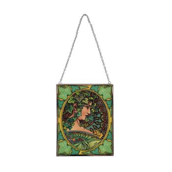 Handbemalter Glas-Sonnenf&auml;nger, Alphonse-Mucha-Design, 12&times;15cm, Mehrfarbig