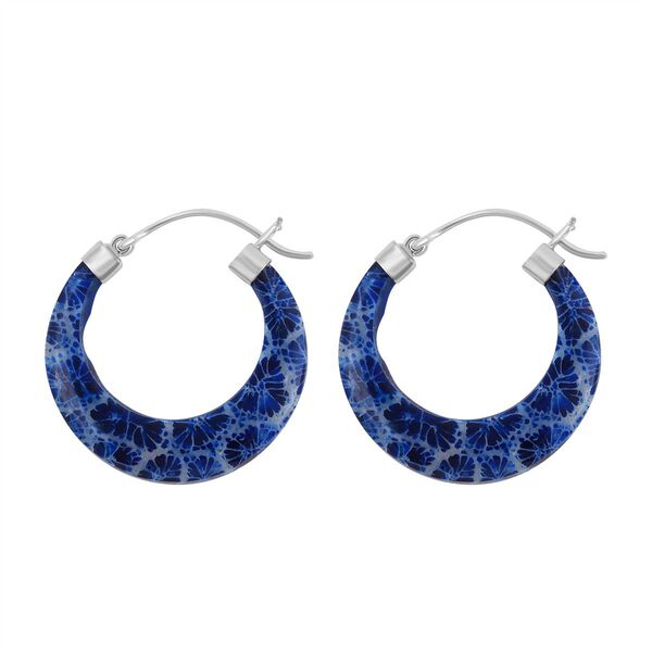 Royal Bali Kollektion- Blau gefärbte Koralle-Ohrringe in 925 Silber image number 3