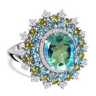 AA Pfau Quarz Triplette, Paraiba-Apatit Ring 925 Silber rhodiniert (Größe 19.00) ca. 8,10 ct