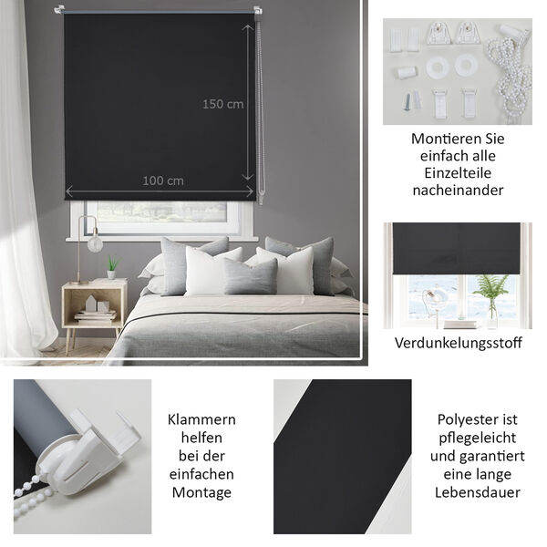 Verdunkelungsrollo zum Klemmen, Größe 100x150 cm, Schwarz  image number 4