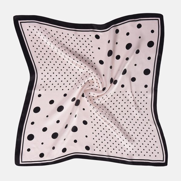 LA MAREY - 100% natürlicher Maulbeerseiden Foulard, Tupfen Muster, Beige und Schwarz image number 2
