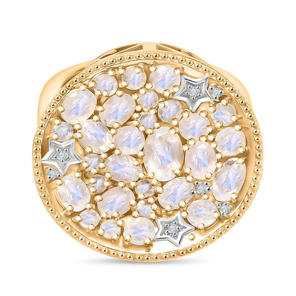 D'Joy Regenbogen Mondstein und Zirkon zweifarbiger Ring - 3,61 ct.