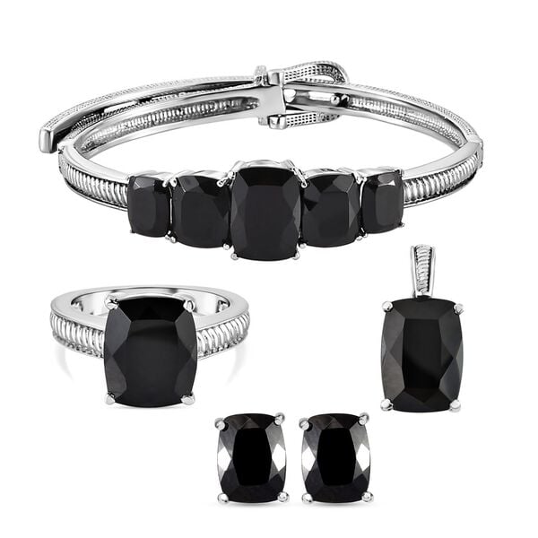 4er-Set, Schwarzer Spinell-Armband, Ring, Ohrstecker und Anhänger - 44,31 ct. image number 0