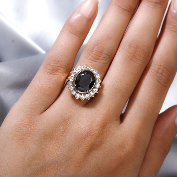 Elite Shungit und Zirkon Halo Ring 925 Silber vergoldet  ca. 3,67 ct image number 3