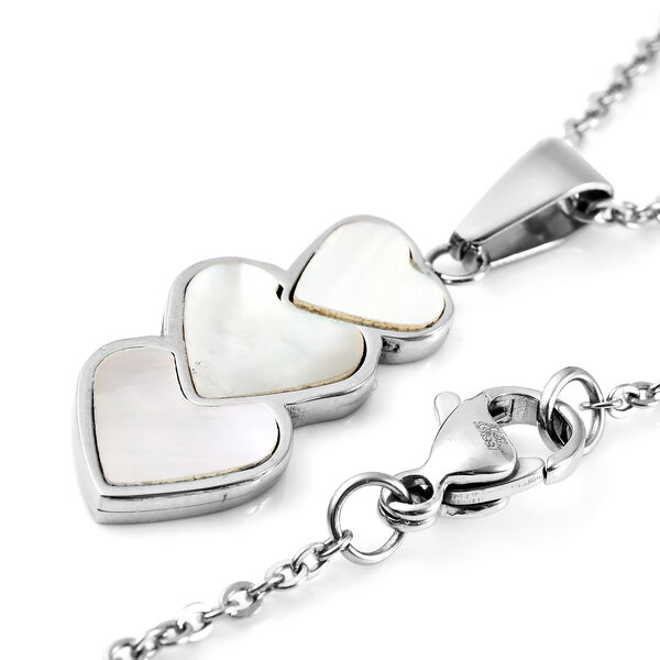 2er-Set Weißes Perlmutt Ohrstecker und Anhänger mit Kette ca. 50 cm in Edelstahl image number 3