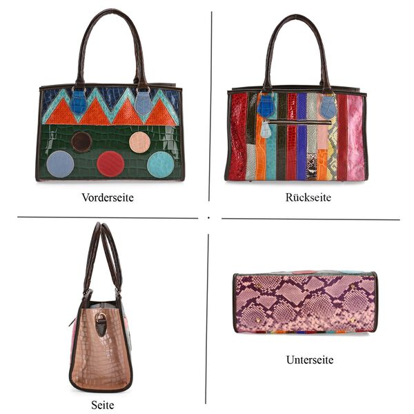 "Chaos by Elsie Genuine Leather Crossbody Bag with RFID Color:green Embossed crocdile shining rhomboid pattern Size:36*15*25cm           Wall: Genuine Leather Lining: Polyester                Exterior:zipped-2, Interior:zipped-2 , slip-2   with 1 Long str image number 5