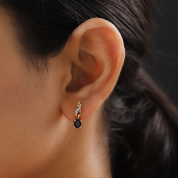 Schwarzer Spinell und Diamant Ohrringe 925 Silber vergoldet ca. 1,39 ct
