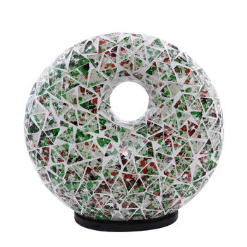 Mosaik Glas Lampe in Donut Form, Gr&uuml;n und Wei&szlig;