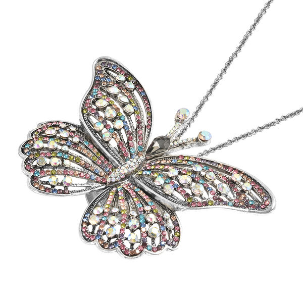 Mehrfarbige Kristall- und graue Glasperlen-Schmetterling-Brosche/Anh&auml;nger mit 60 cm Kette - 4 ct. image number 4