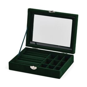 Elegante Schmuckbox aus edlem Samt mit Glasdeckel, 20x15x5 cm, Smaragdgrün