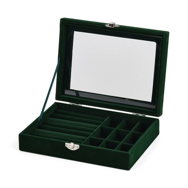 Elegante Schmuckbox aus edlem Samt mit Glasdeckel, 20x15x5 cm, Cremebeige image number 0